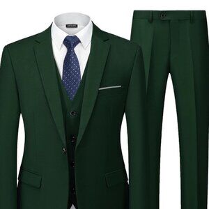 Men's Suit Slim Fit Deep Green 3XL 3 Piece With Tie